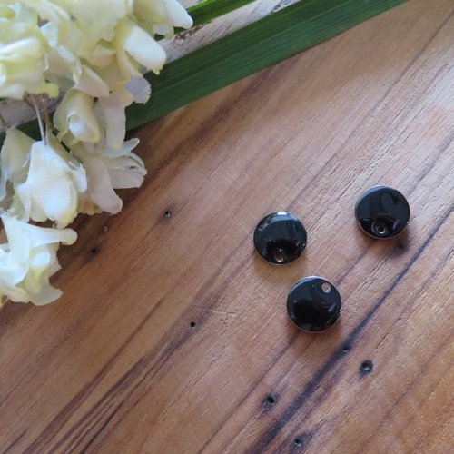 Lot 2 sequins émaillé rond noir 10 mm