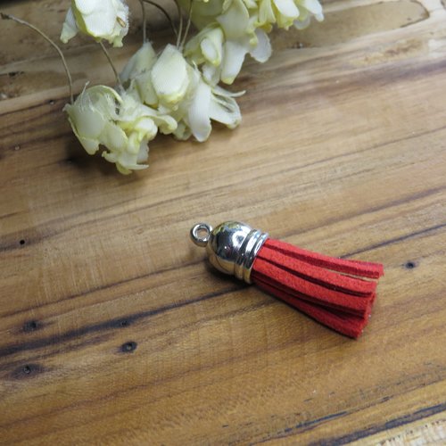 Pompon / gland suédine coupole argentée rouge bordeaux