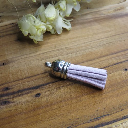 Pompon / gland suédine coupole argentée parme / lilas