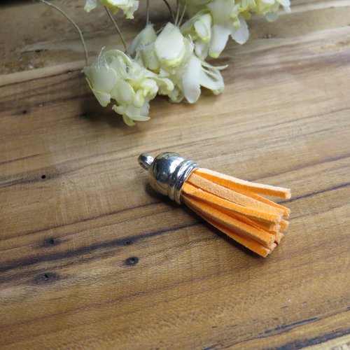 Pompon / gland suédine coupole argentée orange saumon