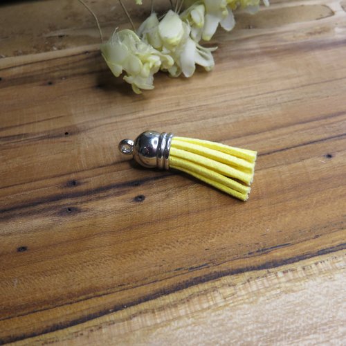 Pompon / gland suédine coupole argentée jaune