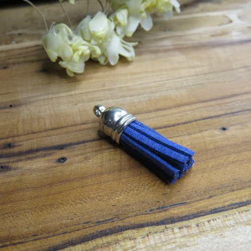 Pompon / gland suédine coupole argentée bleu marine