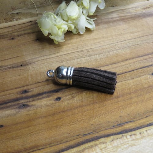 Pompon / gland suédine coupole argentée marron