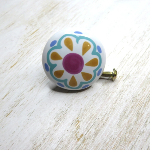 Lot 5 boutons meuble céramique fleurs moutarde