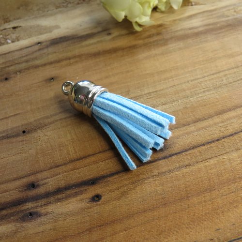 Pompon / gland suédine coupole argentée bleu