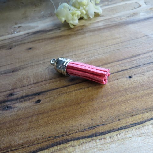 Pompon / gland suédine coupole argentée rose