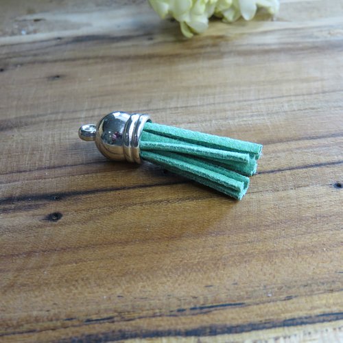 Pompon / gland suédine coupole argentée vert