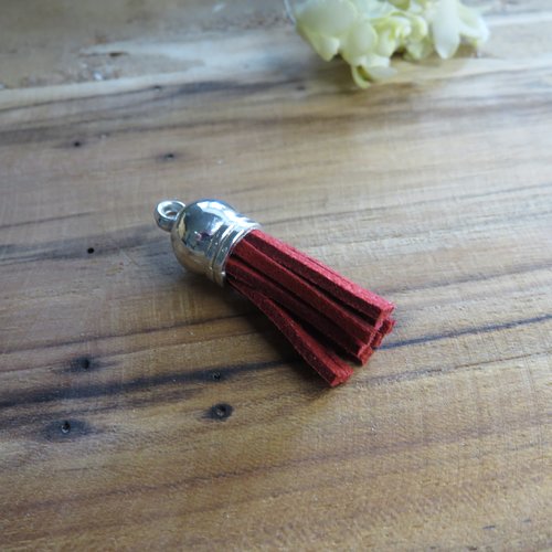 Pompon / gland suédine coupole argentée bordeaux