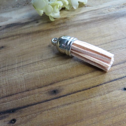 Pompon / gland suédine coupole argentée rose clair