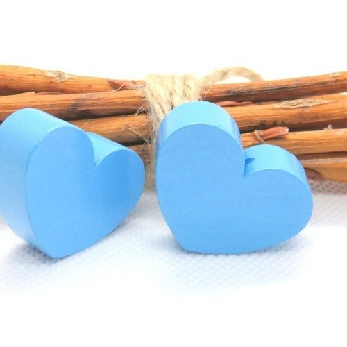 Perle bois cœur bleu 20 mm norme ce