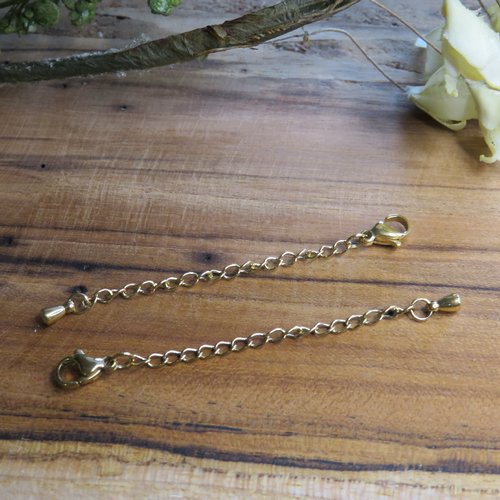 2 chaînettes d'extension fermoir doré acier inoxydable 65 mm