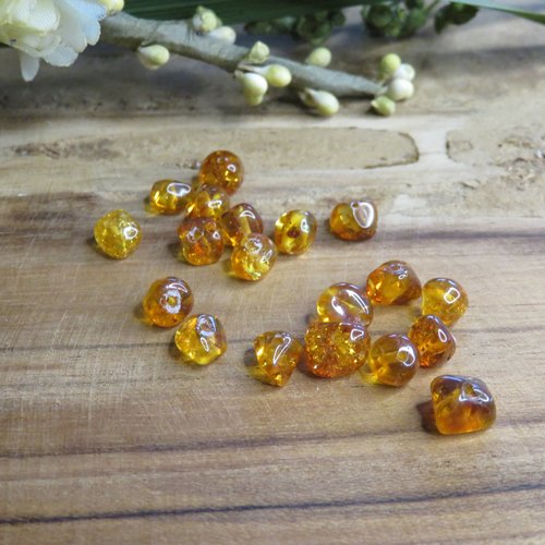 10 perles pierre ambre naturelles chips 5/6 mm