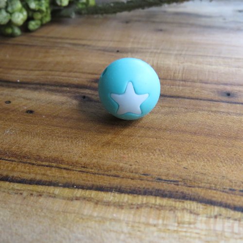 Perle ronde étoile en silicone vert turquoise/gris clair 15 mm
