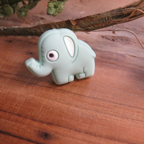 Perle silicone éléphant vert menthe