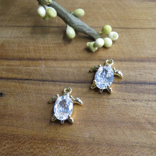 Pendentif tortue zircon plaqué or 14k