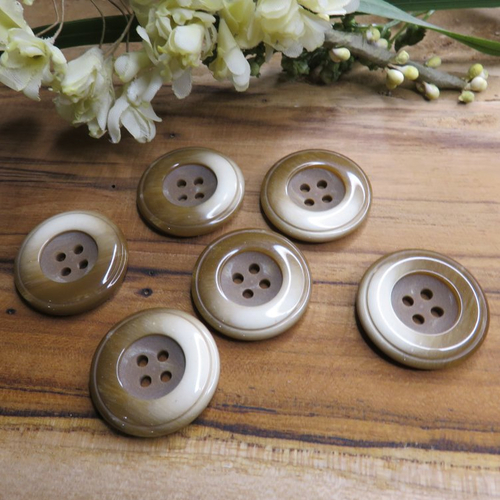 Lot 6 boutons anciens bi colore marron beige 25 mm