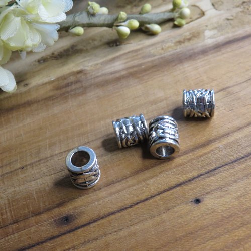 10 perles en métal népalaises argentées à grand trou 7x8 mm