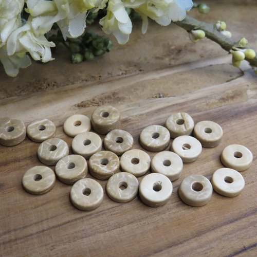 25 perles bois coco rondelles 8 mm