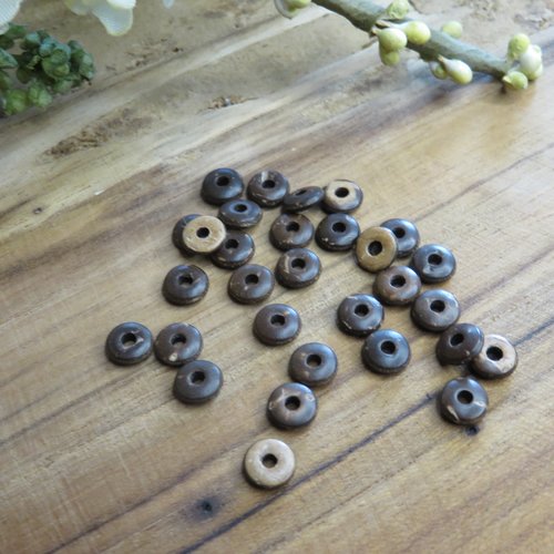 25 perles bois coco rondelles 6 mm
