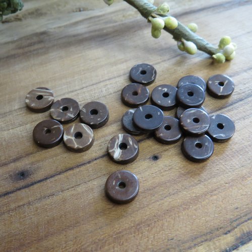 25 perles bois coco rondelles 8 mm