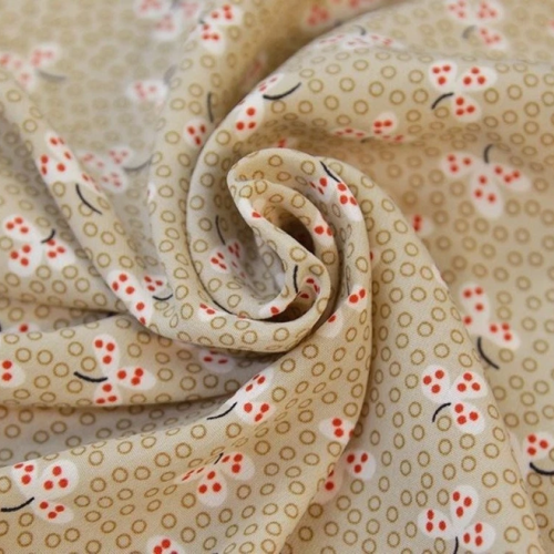 Tissu microfibre imprimé fleurs japonaises beige 140 x 50 cm