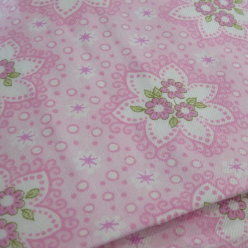 Tissu coton fleurs rose 50 x 77 cm