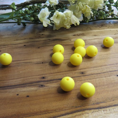 10 perles en silicone jaune 12 mm