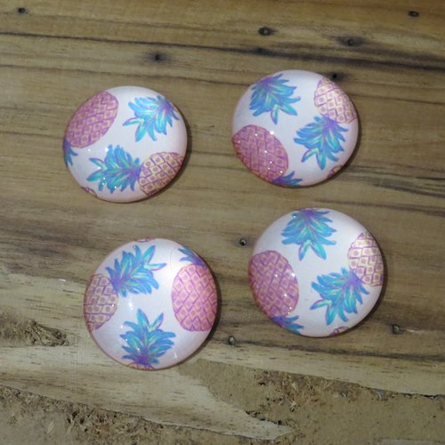 Lot de 4 cabochons en verre "ananas" 25 mm