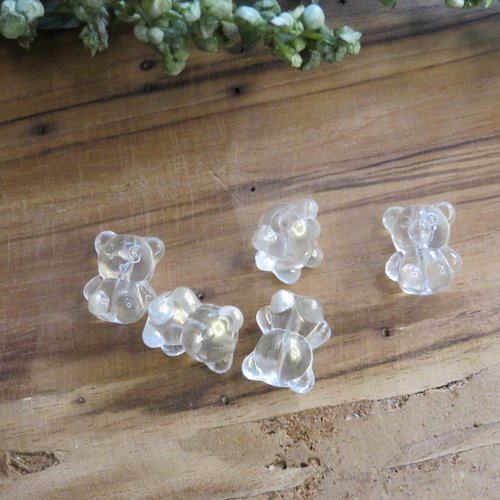 Lot 5 perles ourson en verre reflets jaune