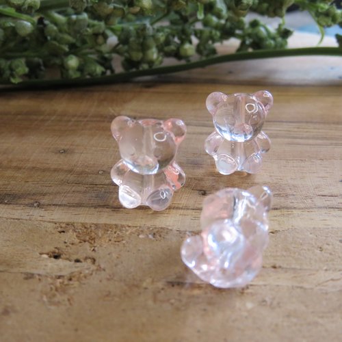 Lot 3 perles ourson en verre reflets rose
