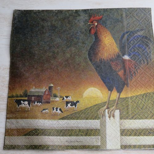 Serviette en papier coq, vache à la ferme