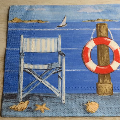Serviette en papier mer bouée bateau coquillages