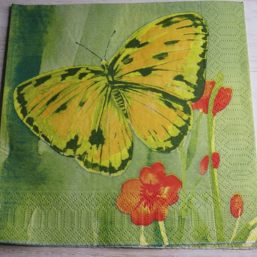 Serviette en papier papillon jaune et fleurs