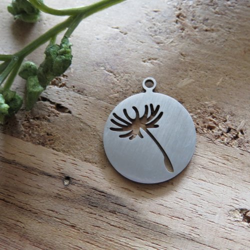 Pendentif pissenlit acier inoxydable argenté