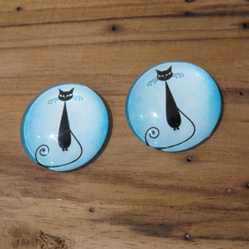 Cabochon en verre motif "chat noir" 25 mm