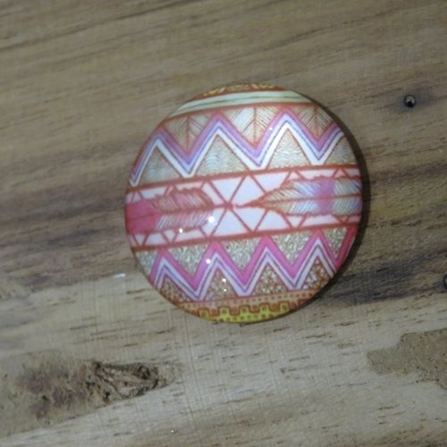 Cabochon en verre motif "aztèque" rose fuchsia 25 mm