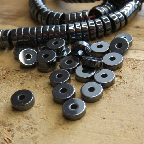 20 perles hématite rondelle noire 6 x 2 mm