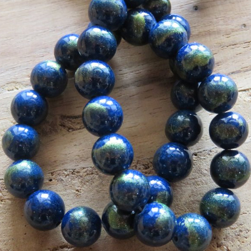 10 perles calcédoine bleues et dorées 8 mm
