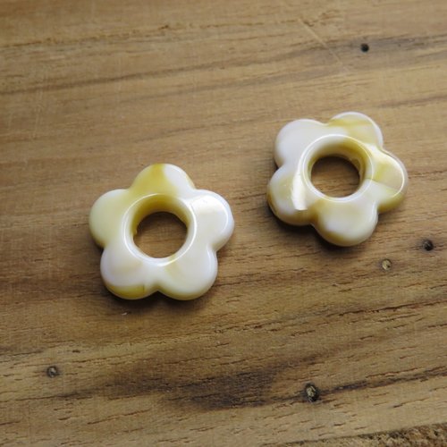 Lot de 3 perles fleur acrylique marron blanc marbré 15 mm