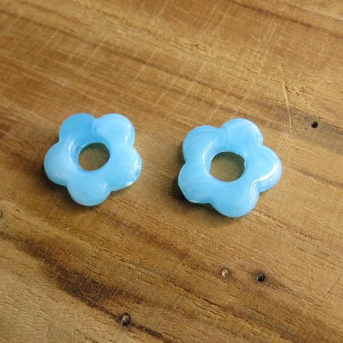 Lot de 3 perles fleur acrylique bleu turquoise marbré 15 mm