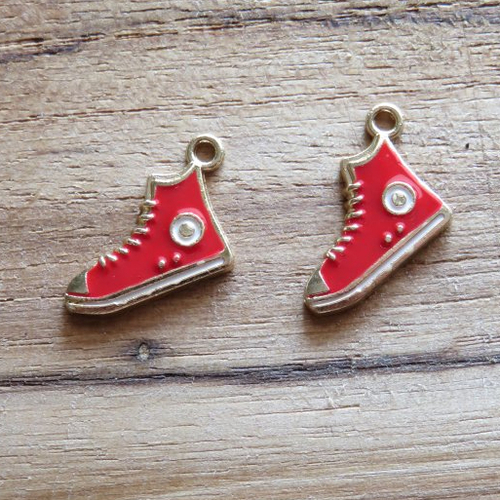 2 breloques basket haute émaillé rouge