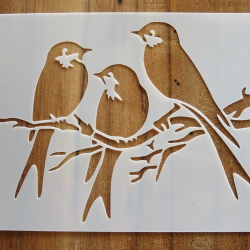 Pochoir oiseaux sur branche souple réutilisable