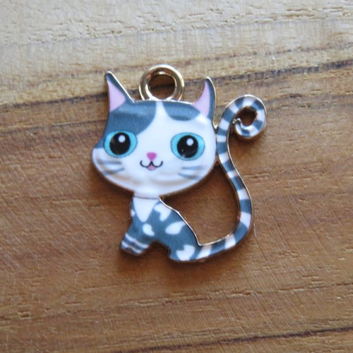 Breloque chat bleu émail