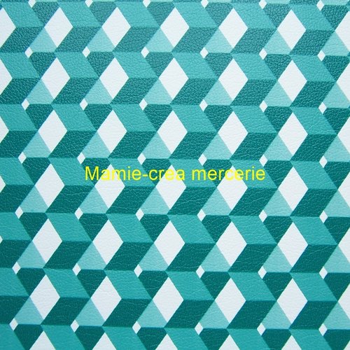 Grand coupon de tissu simili cuir pour loisir créatif en formes cubiques couleur bleue