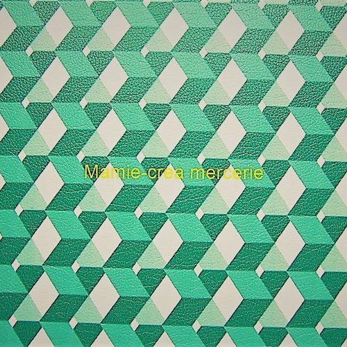 Grand coupon de tissu simili cuir pour loisir créatif en formes cubiques couleur verte