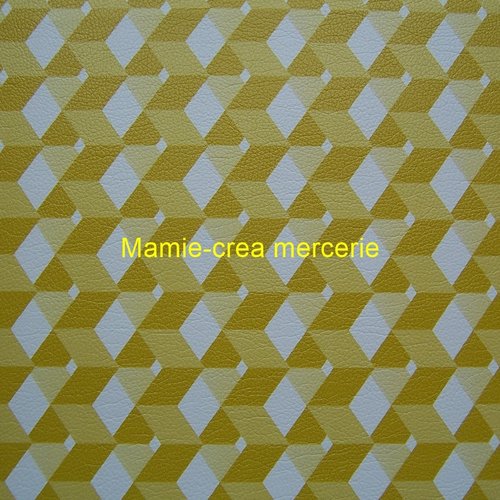 Grand coupon de tissu simili cuir pour loisir créatif en formes cubiques couleur jaune