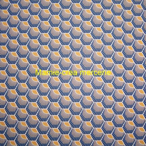 Petit coupon de tissu simili cuir pour loisir créatif en formes géométriques couleur bleue jaune
