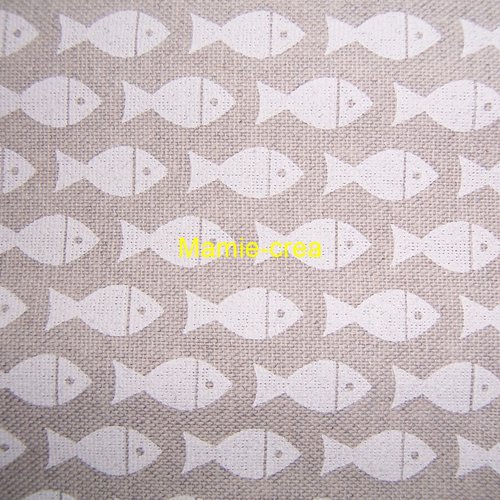 Coupon de tissu en coton et lin imprimé poissons