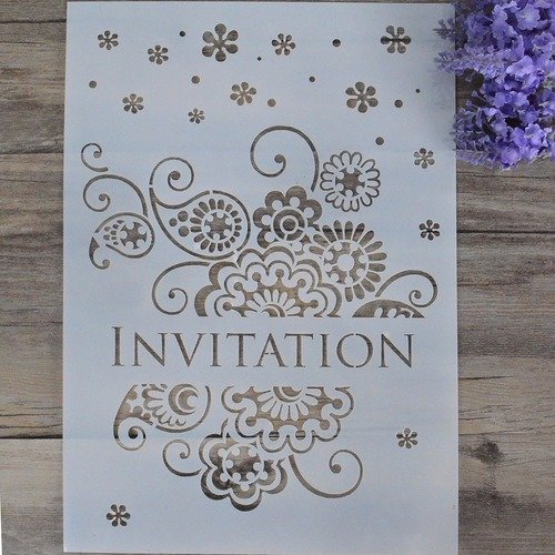 1 pochoir souple invitation - fleur - arabesque  - stencil - plastique