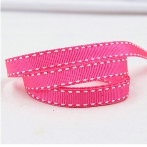 Ruban gros grain - uni - fuchsia surpiqué blanc - vendu au mètre